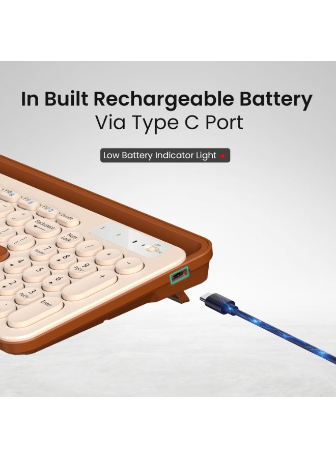 بورترونيكس Portronics Bubble 3.0 Wireless Keyboard with Bluetooth + 2.4 GHz USB Receiver, Rechargeable Battery, Dual Height Adjustment, Multimedia Hotkeys with Numpad, for Laptop, PC, Smartphone, Tablet(Beige) - Image 2